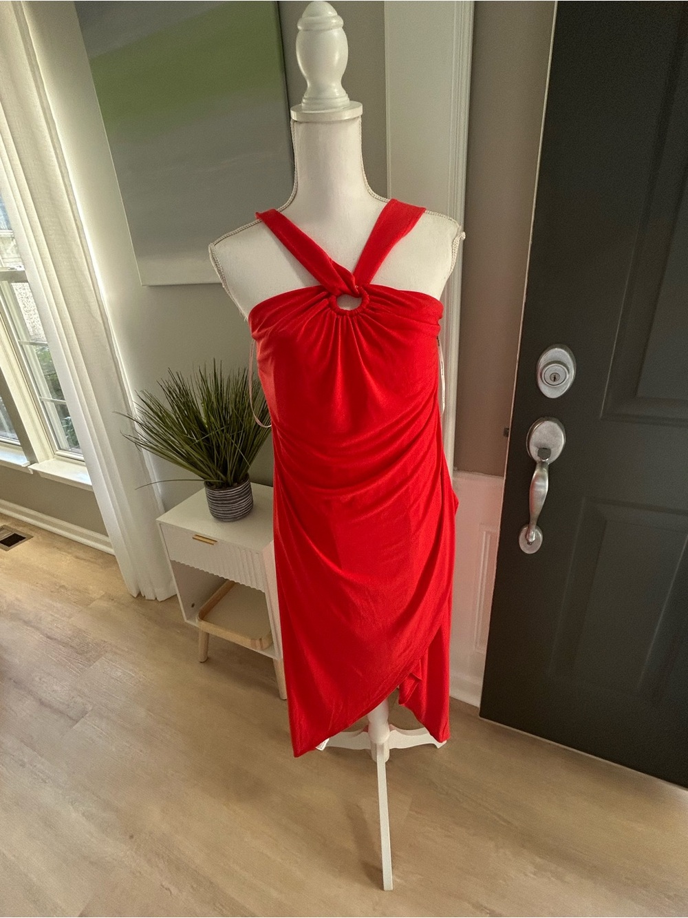 Tommy Bahama Red Halter Ring-Front Midi Dress